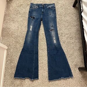 Hollywood Trading Company Flare Bell Bottom Smile Jeans Made in Italy Candiani